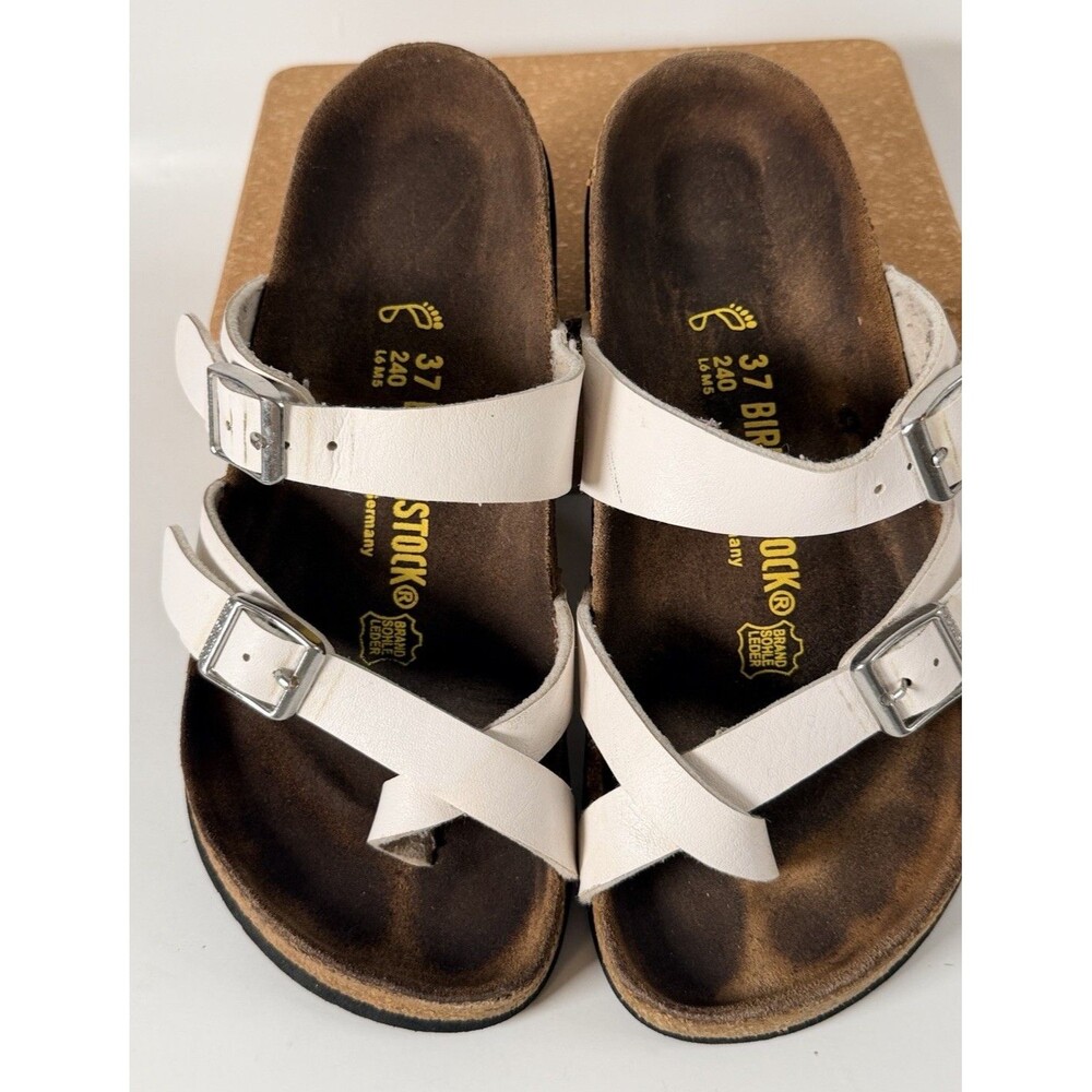 Birkenstock Strappy Cork Footbed Sandals Double Buckle 37 US 6 White FauxLeather